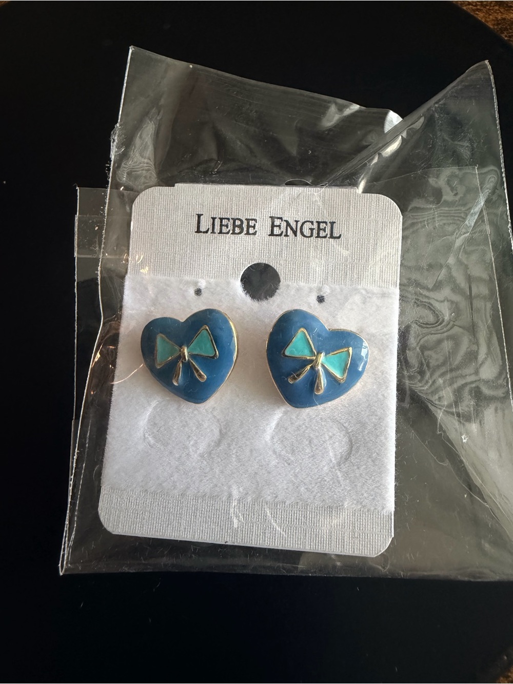Blue Heart Bow Stud Earrings